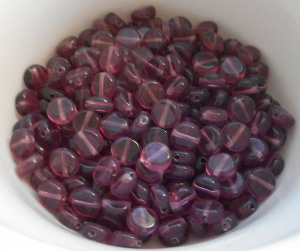 Fifty 6mm Czech glass flat coin or disc Amethyst, Purple beads, C5350 - Glorious Glass Beads