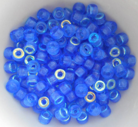 Fifty 6mm Czech Crystal Sapphire Blue AB pony roller beads, large hole crow beads, C7450 - Glorious Glass Beads