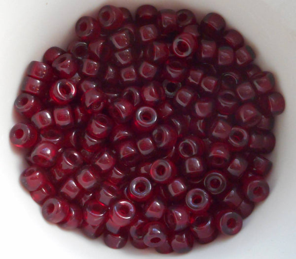 Fifty 6mm Czech Garnet, Ruby Red glass pony roller beads, large hole crow beads, C0093