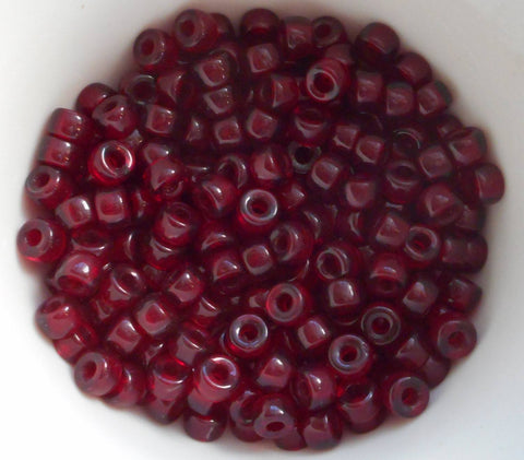 Fifty 6mm Czech Garnet, Ruby Red glass pony roller beads, large hole crow beads, C3350 - Glorious Glass Beads