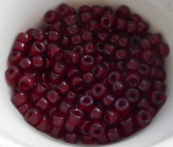 Fifty 6mm Czech Garnet, Ruby Red glass pony roller beads, large hole crow beads, C3350 - Glorious Glass Beads