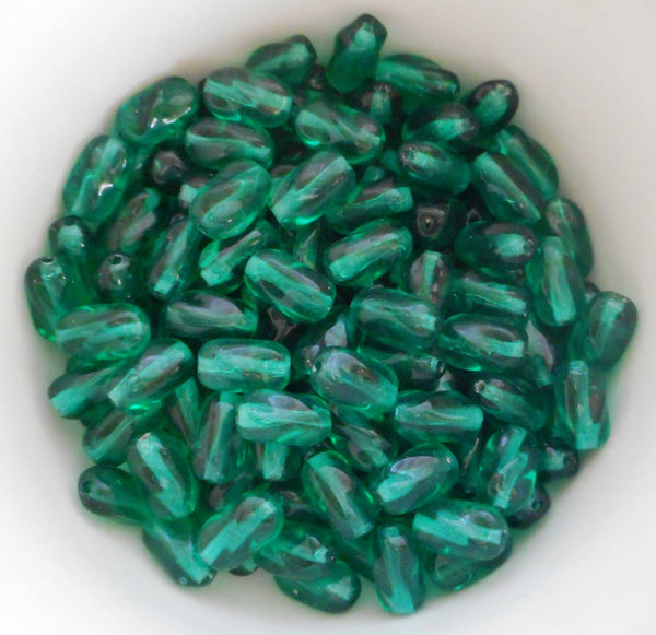 Lot of 25 9mm x 6mm Teal, Czech glass twisted oval beads, C2225 - Glorious Glass Beads