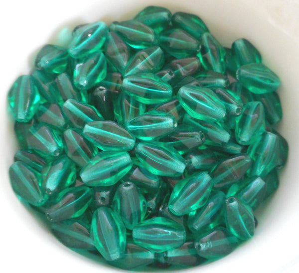 Lot of 25 11mm x 7mm Teal Czech glass lantern or tube beads, C9125 - Glorious Glass Beads