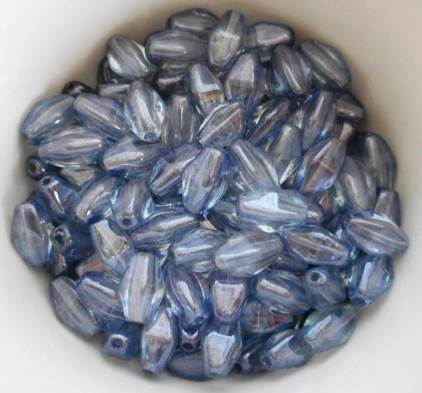 Lot of 25 11mm x 7mm Lumi Blue iridescent Czech glass lantern or tube beads, C0094