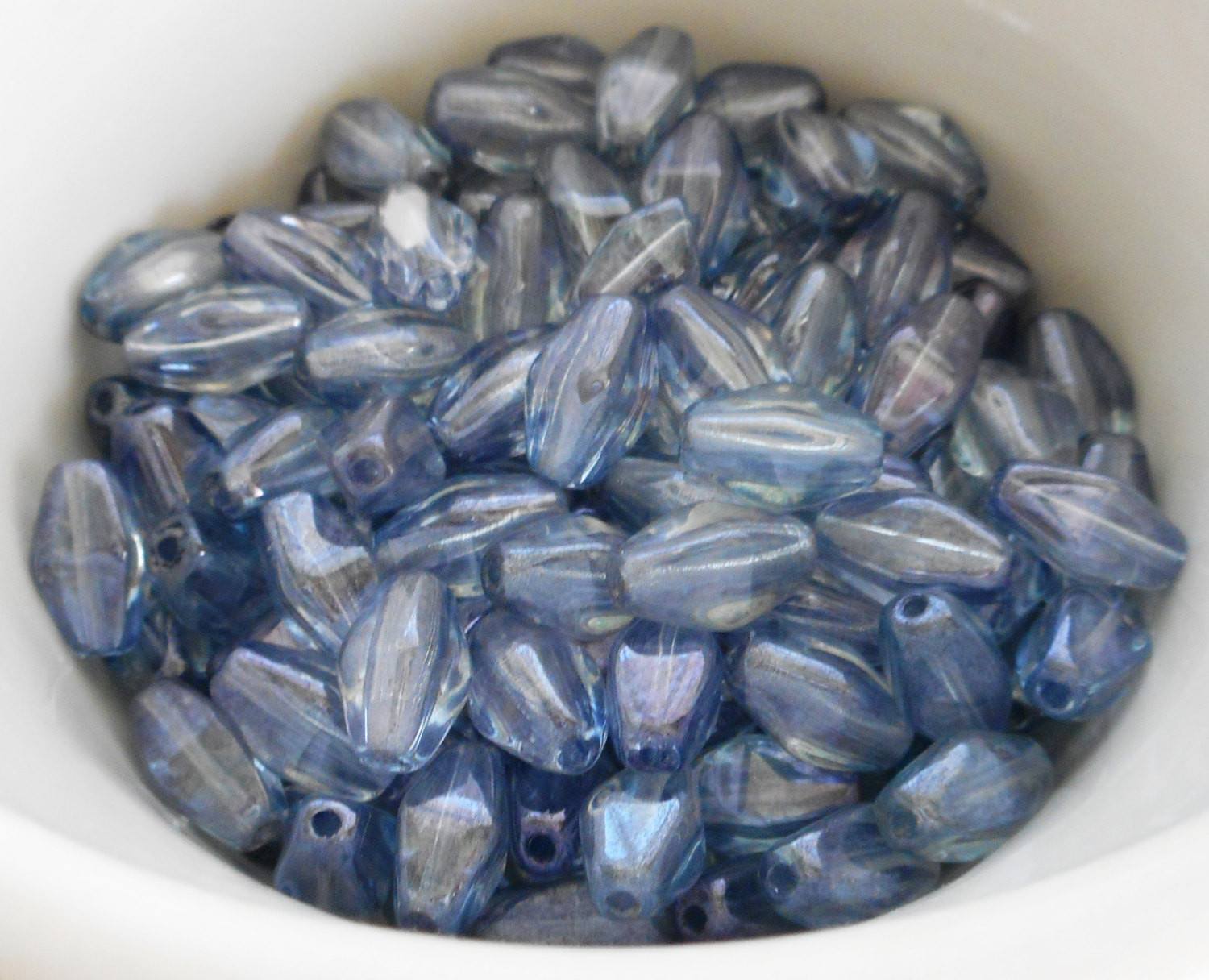 Lot of 25 11mm x 7mm Lumi Blue iridescent Czech glass lantern or tube beads, C7325 - Glorious Glass Beads