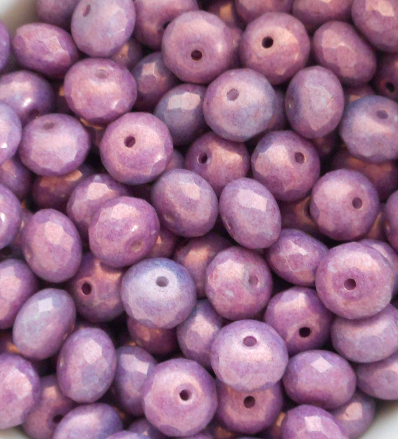 Lot of 25 6 x 9mm Czech glass Opaque Lavender, faceted puffy rondelle beads, C77125 - Glorious Glass Beads