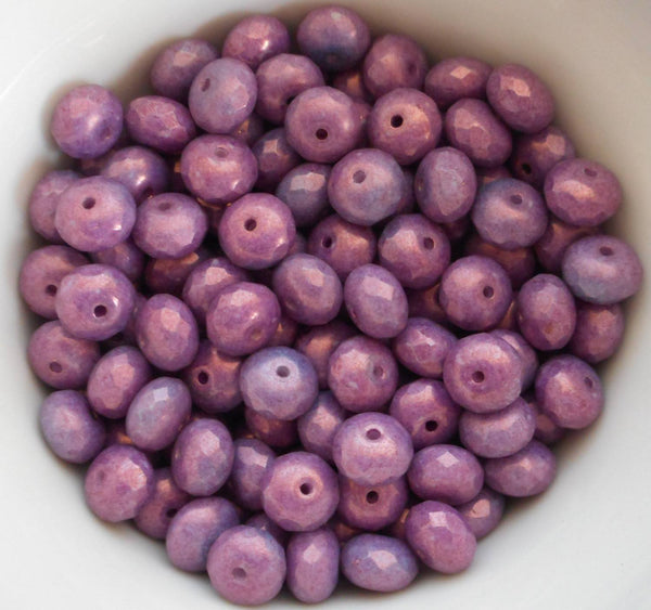 Lot of 25 6 x 9mm Czech glass Opaque Lavender, faceted puffy rondelle beads, C77125