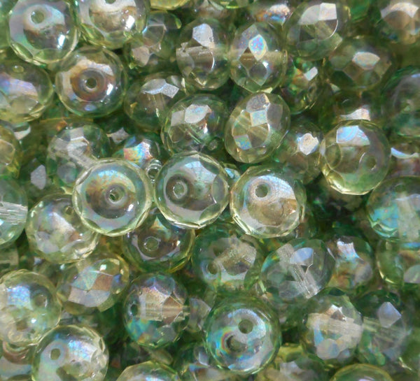 Lot of 25 6 x 9mm Czech Lumi Mint Green faceted puffy rondelle beads,  C91125 - Glorious Glass Beads