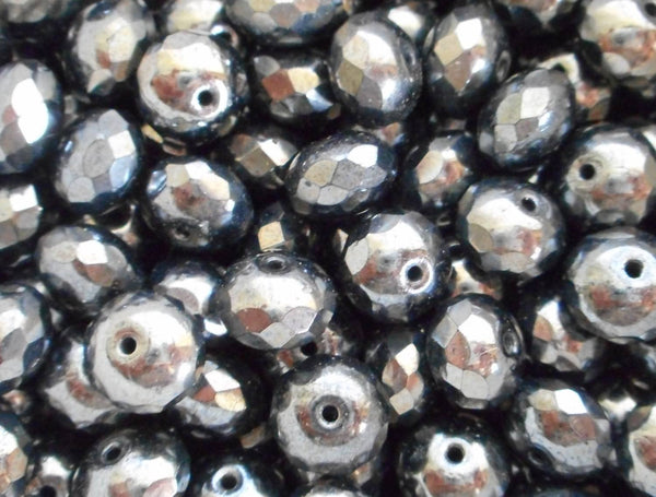 Lot of 25 6 x 9mm Czechglass  Metallic Gray Hematite faceted puffy rondelle beads, C1725 - Glorious Glass Beads