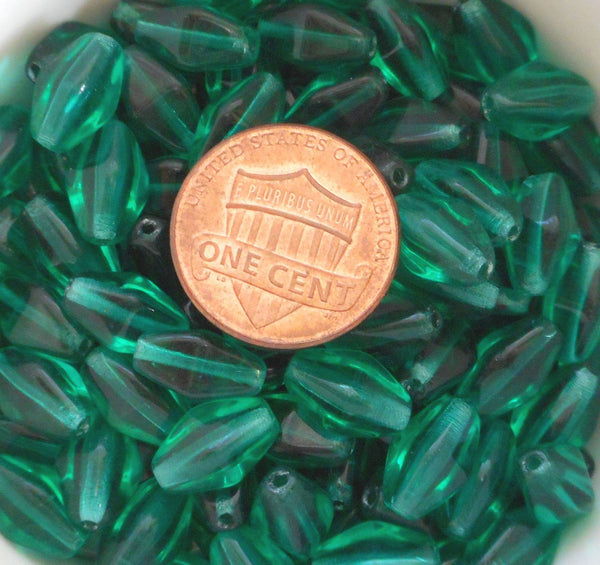 Lot of 25 11mm x 7mm Teal Czech glass lantern or tube beads, C9125 - Glorious Glass Beads