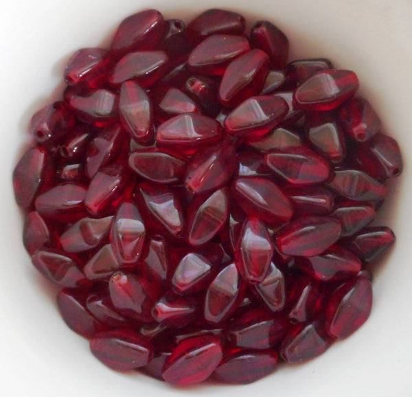 Lot of 25 11mm x 7mm Garnet, Ruby Red Czech glass lantern or tube beads, C1225 - Glorious Glass Beads