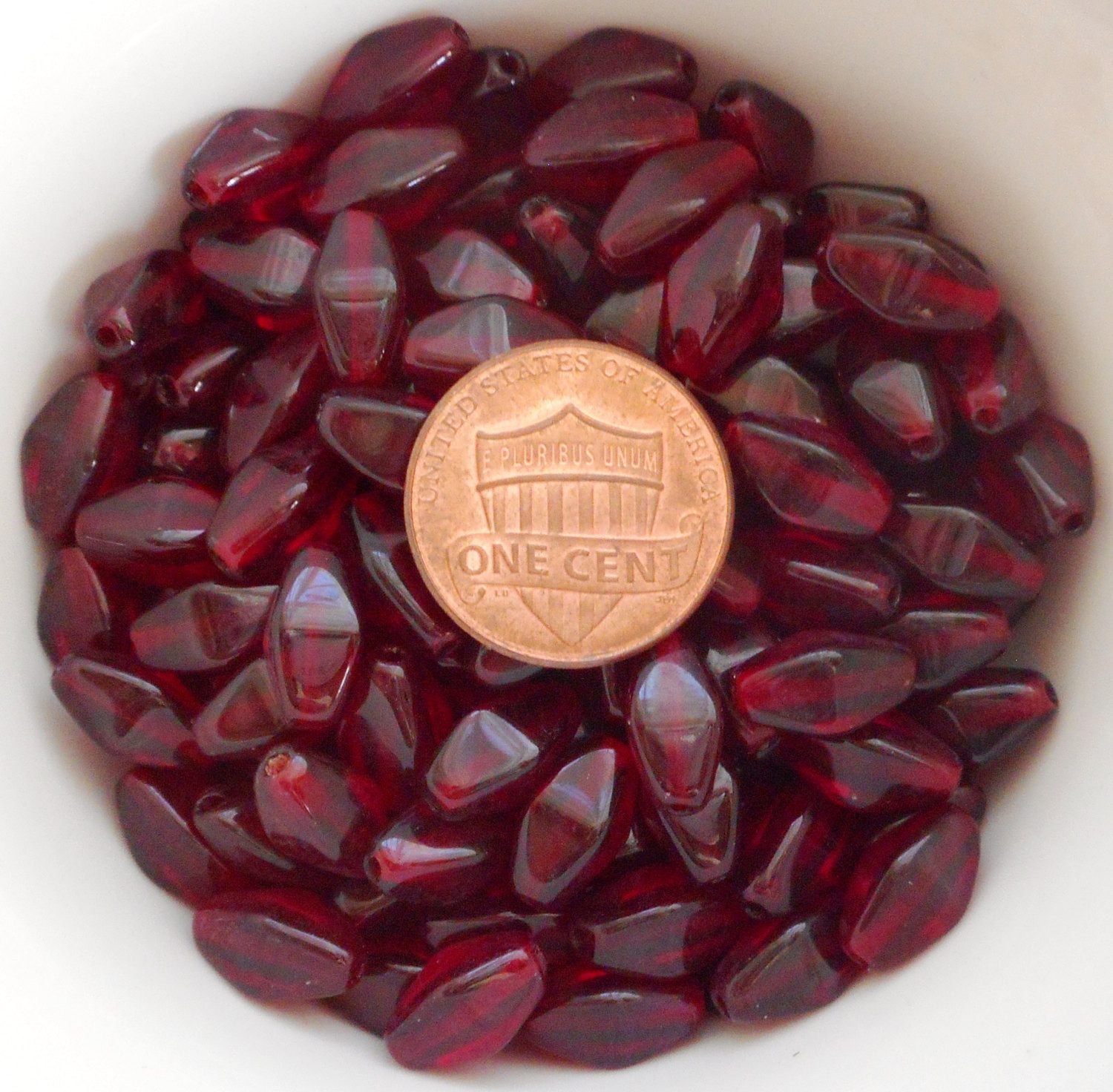 Lot of 25 11mm x 7mm Garnet, Ruby Red Czech glass lantern or tube beads, C1225 - Glorious Glass Beads