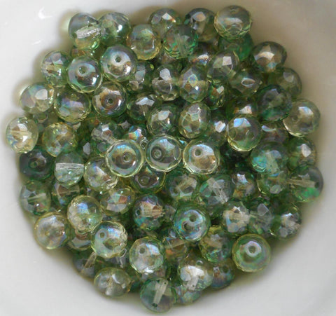 Lot of 25 6 x 9mm Czech Lumi Mint Green faceted puffy rondelle beads,  C91125 - Glorious Glass Beads