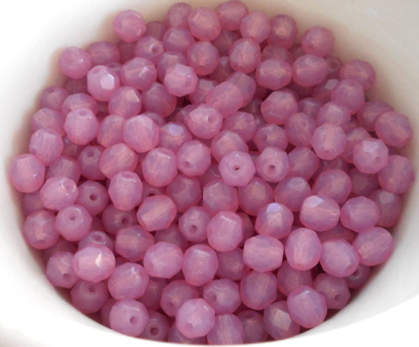 Lot of 25 6mm Czech glass, Milky Pink Rose Opal, opaque firepolished, faceted round beads, C4425 - Glorious Glass Beads