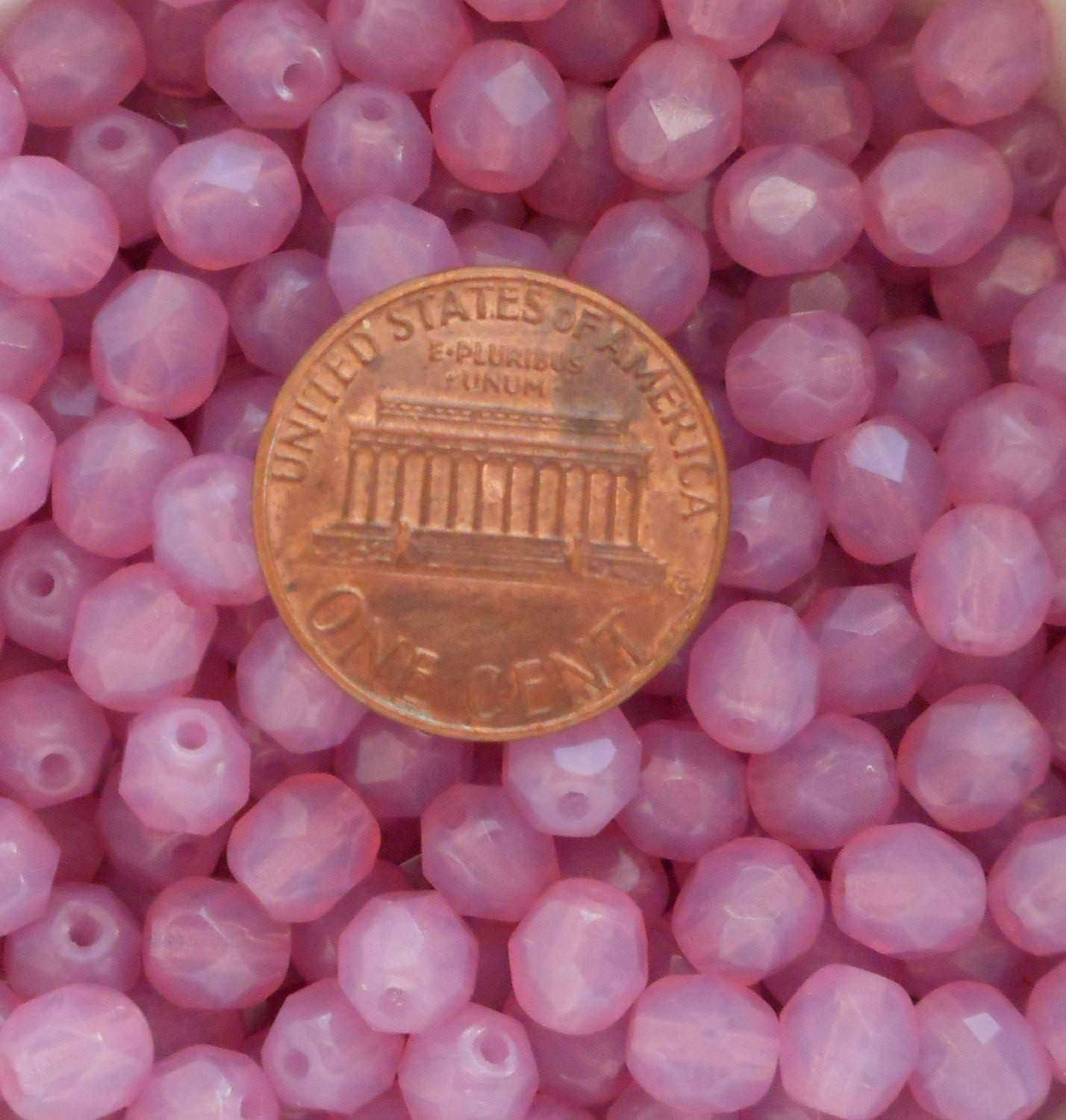 Lot of 25 6mm Czech glass, Milky Pink Rose Opal, opaque firepolished, faceted round beads, C4425 - Glorious Glass Beads