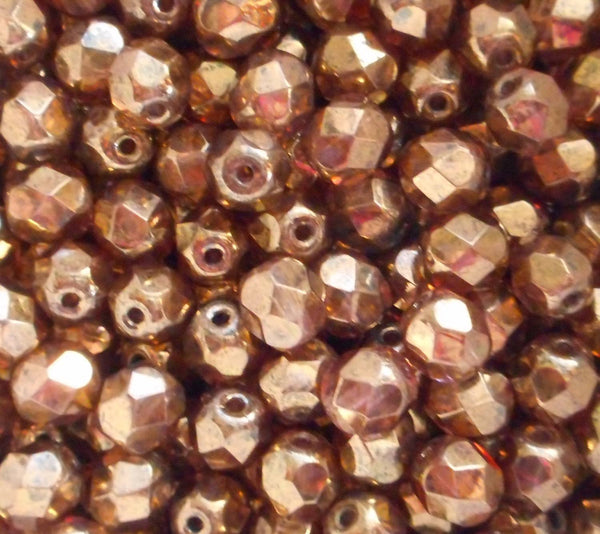 Lot of 25 6mm Czech glass, Lumi Brown firepolished, faceted round beads, C9425 - Glorious Glass Beads