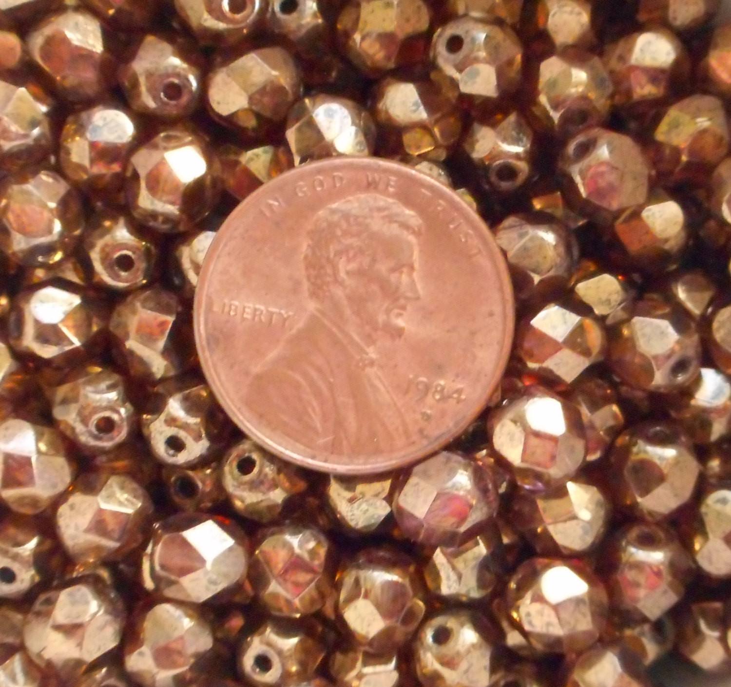 Lot of 25 6mm Czech glass, Lumi Brown firepolished, faceted round beads, C9425 - Glorious Glass Beads