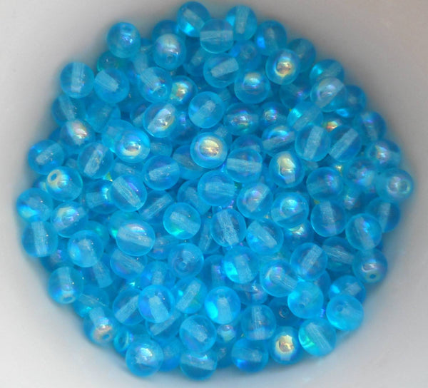 Fifty 6mm Czech glass Aqua AB druk beads, C2250