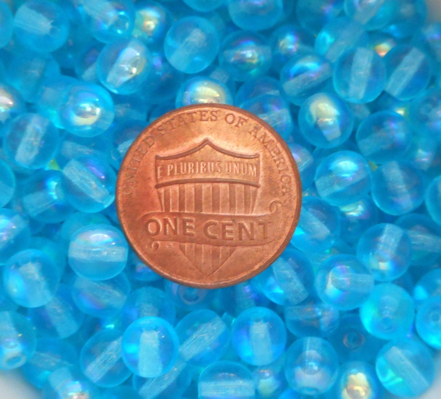 Fifty 6mm Czech glass Aqua AB druk beads, C2250 - Glorious Glass Beads