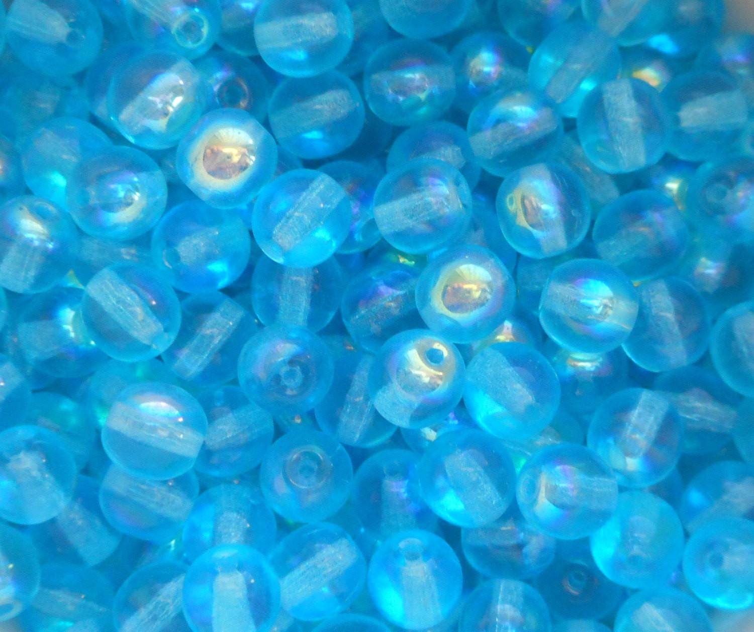 Fifty 6mm Czech glass Aqua AB druk beads, C2250 - Glorious Glass Beads