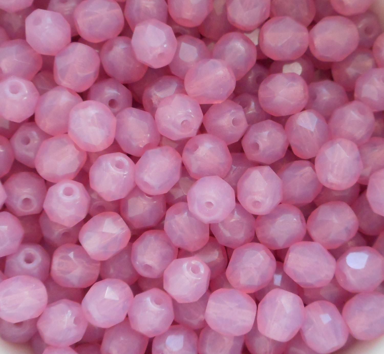 Lot of 25 6mm Czech glass, Milky Pink Rose Opal, opaque firepolished, faceted round beads, C4425 - Glorious Glass Beads
