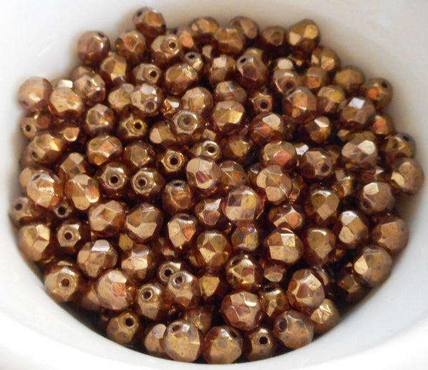 Lot of 25 6mm Czech glass, Lumi Brown firepolished, faceted round beads, C9425 - Glorious Glass Beads