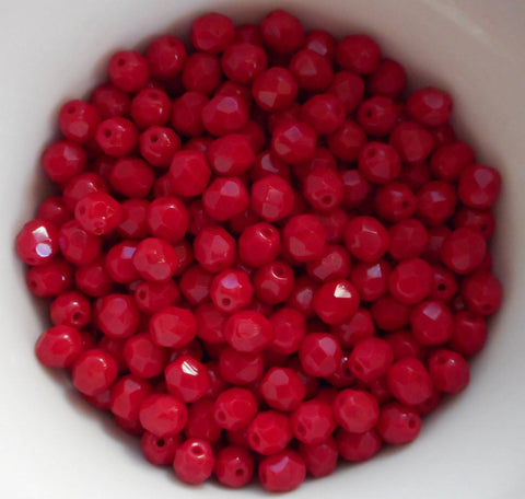 Lot of 25 6mm Czech Opaque Blood Red,  faceted, round, firepolished glass beads, C1525 - Glorious Glass Beads