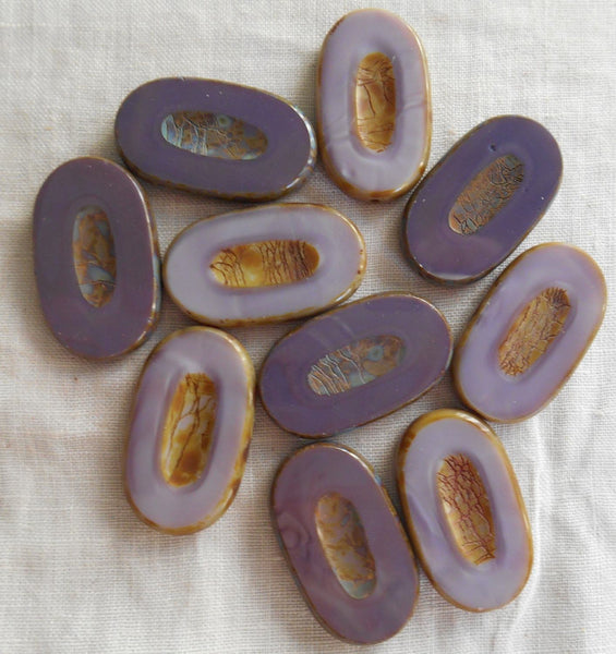 One opaque lavender, carved, large oval chunky Czech glass picasso bead,  0701