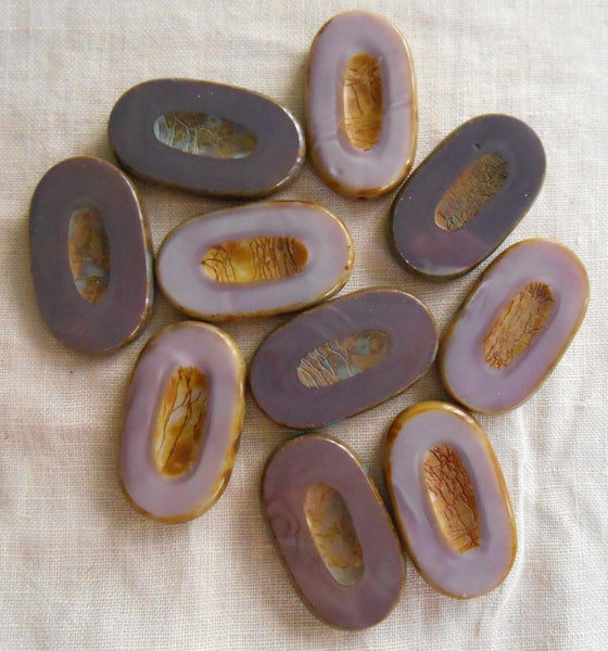 One opaque lavender, carved, large oval chunky Czech glass picasso bead,  0701 - Glorious Glass Beads