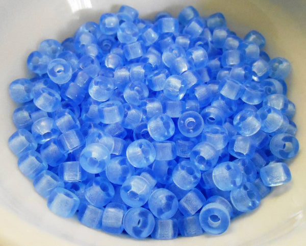Fifty 6mm Czech glass Transparent Light Sapphire blue pony roller beads, large hole crow beads, C3250 - Glorious Glass Beads