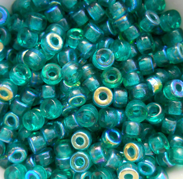 Fifty 6mm Czech glass Transparent Teal AB pony roller beads, large hole crow beads, C7450
