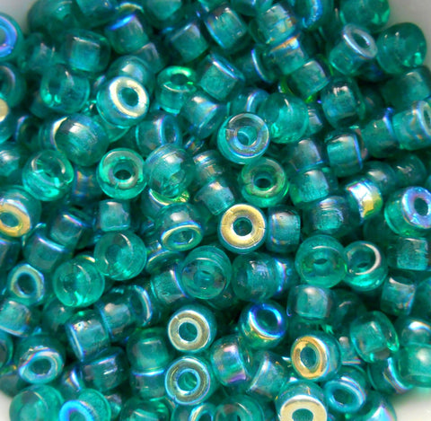 Fifty 6mm Czech glass Transparent Teal AB pony roller beads, large hole crow beads, C7450 - Glorious Glass Beads