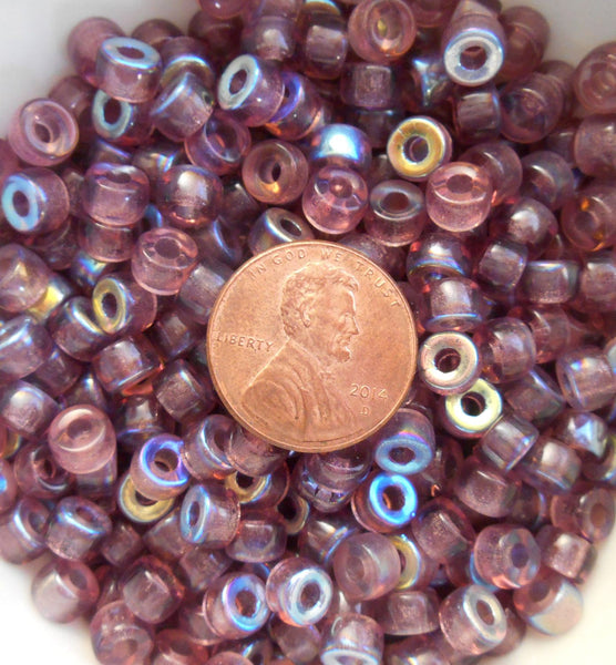 Fifty 6mm Czech glass Transparent Light Amethyst, AB pony roller beads, large hole crow beads, C7450 - Glorious Glass Beads
