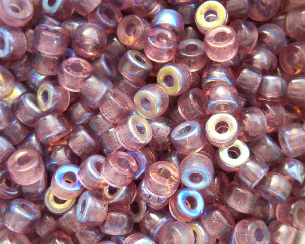 Fifty 6mm Czech glass Transparent Light Amethyst, AB pony roller beads, large hole crow beads, C7450