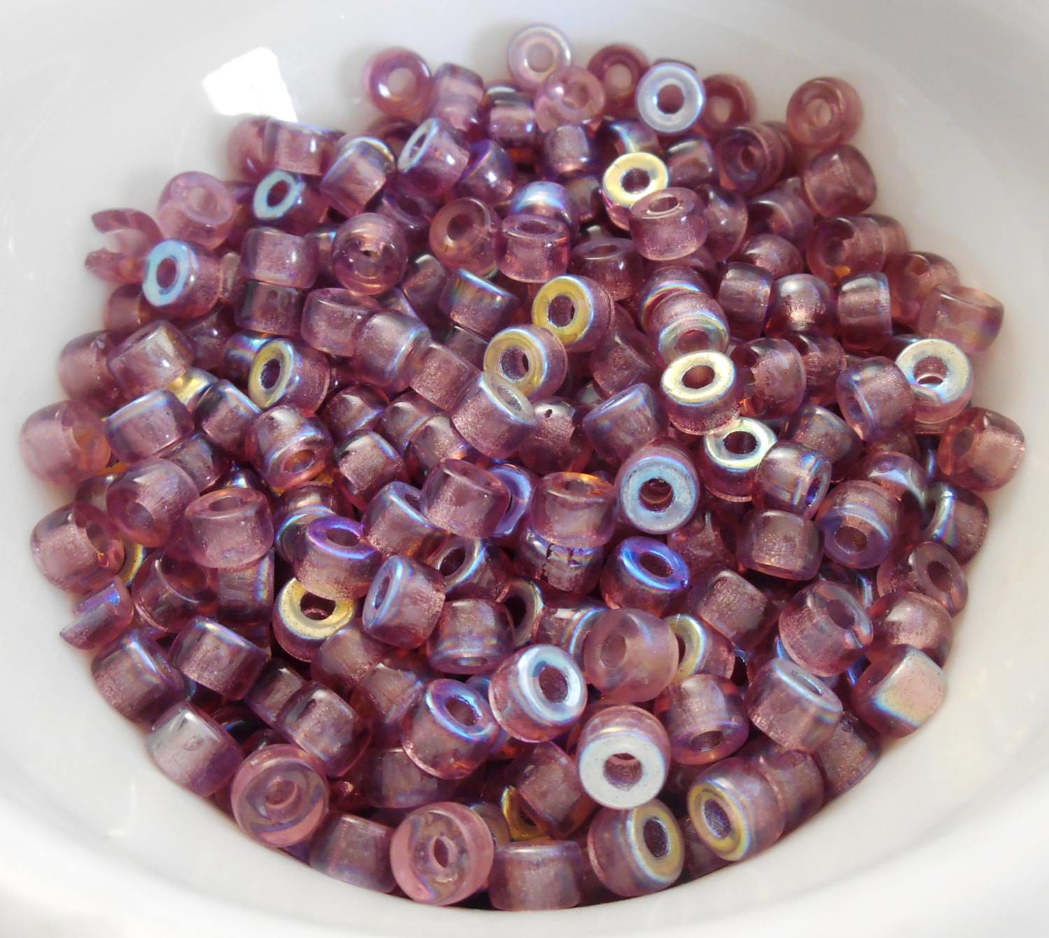 Fifty 6mm Czech glass Transparent Light Amethyst, AB pony roller beads, large hole crow beads, C7450 - Glorious Glass Beads