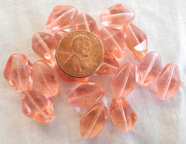 Ten 16 x 13mm Light Pink chunky lantern, diamond or tube glass beads, C7310 - Glorious Glass Beads