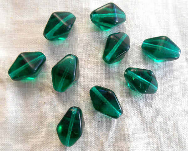 Ten Teal glass chunky lantern, diamond or tube beads, 16 x 13mm, C1210 - Glorious Glass Beads