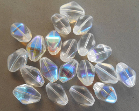 Ten Crystal AB Czech glass chunky lantern, diamond or tube beads, 16 x 13mm, C6510 - Glorious Glass Beads