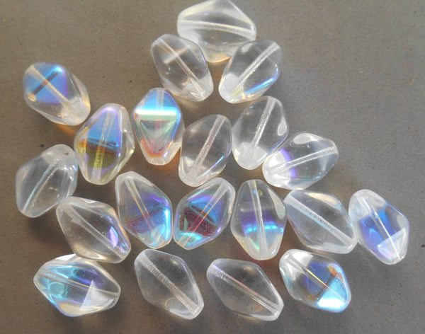 Ten Crystal AB Czech glass chunky lantern, diamond or tube beads, 16 x 13mm, C6510 - Glorious Glass Beads