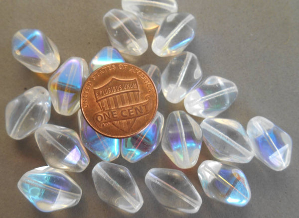 Ten Crystal AB Czech glass chunky lantern, diamond or tube beads, 16 x 13mm, C6510 - Glorious Glass Beads