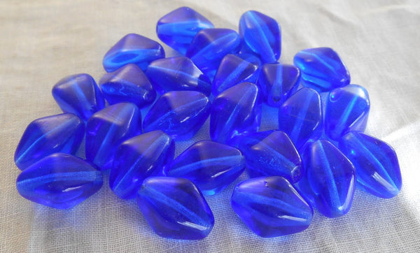 Ten chunky Dark Sapphire Blue Czech glass lantern, diamond or tube beads, 16mm x 13mm, C1210 - Glorious Glass Beads