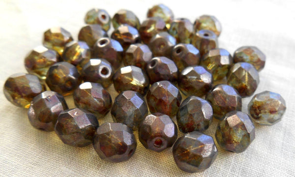 Lot of 25 8mm Lumi Green faceted, firepolished round Czech glass beads, C7725 - Glorious Glass Beads