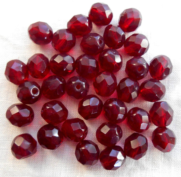 Lot of 25 8mm Ruby Red - Light Garnet Czech glass, fire polished, faceted round beads, C6525