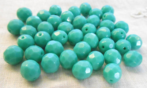 Lot of 25 8mm Turquoise Czech glass opaque firepolished, faceted round beads, C61125 - Glorious Glass Beads