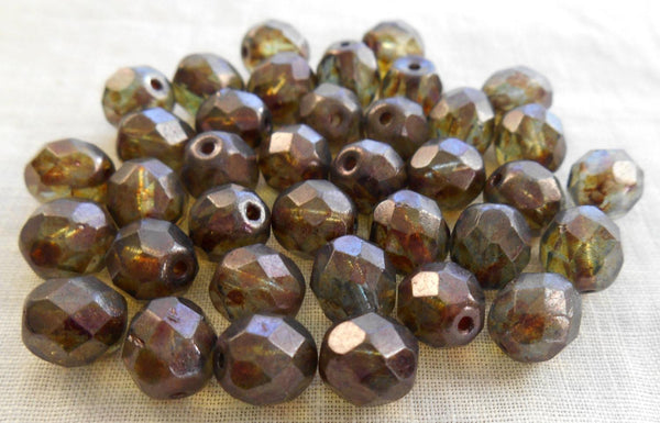 Lot of 25 8mm Lumi Green faceted, firepolished round Czech glass beads, C7725 - Glorious Glass Beads