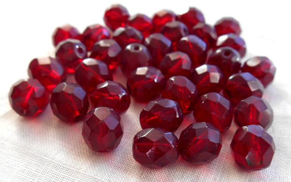 25 8mm Ruby Red, Garnet Czech glass beads, firepolished, faceted round beads,  C6525 – Glorious Glass Beads
