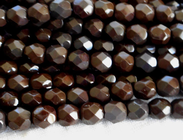 Lot of 25 6mm Czech glass, dark brown firepolished faceted round beads, C5525 - Glorious Glass Beads