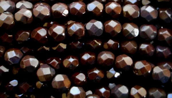 Lot of 25 6mm Czech glass, dark brown firepolished faceted round beads, C5525 - Glorious Glass Beads