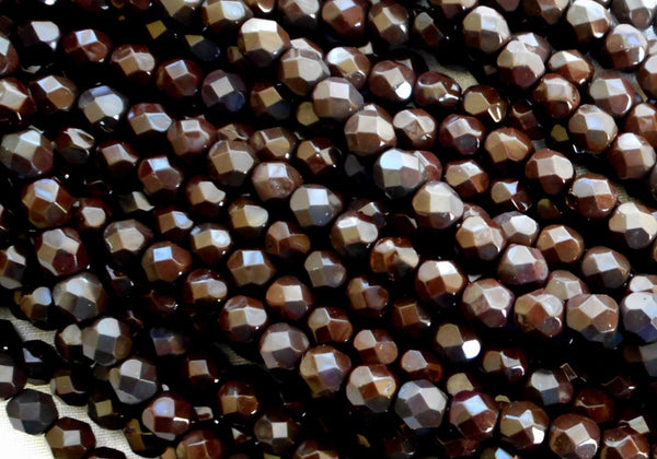 Lot of 25 6mm Czech glass, dark brown firepolished faceted round beads, C5525