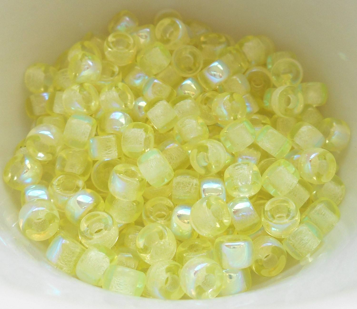 Fifty 6mm Czech Jonquil AB yellow glass pony roller beads, large hole crow beads, C4350 - Glorious Glass Beads
